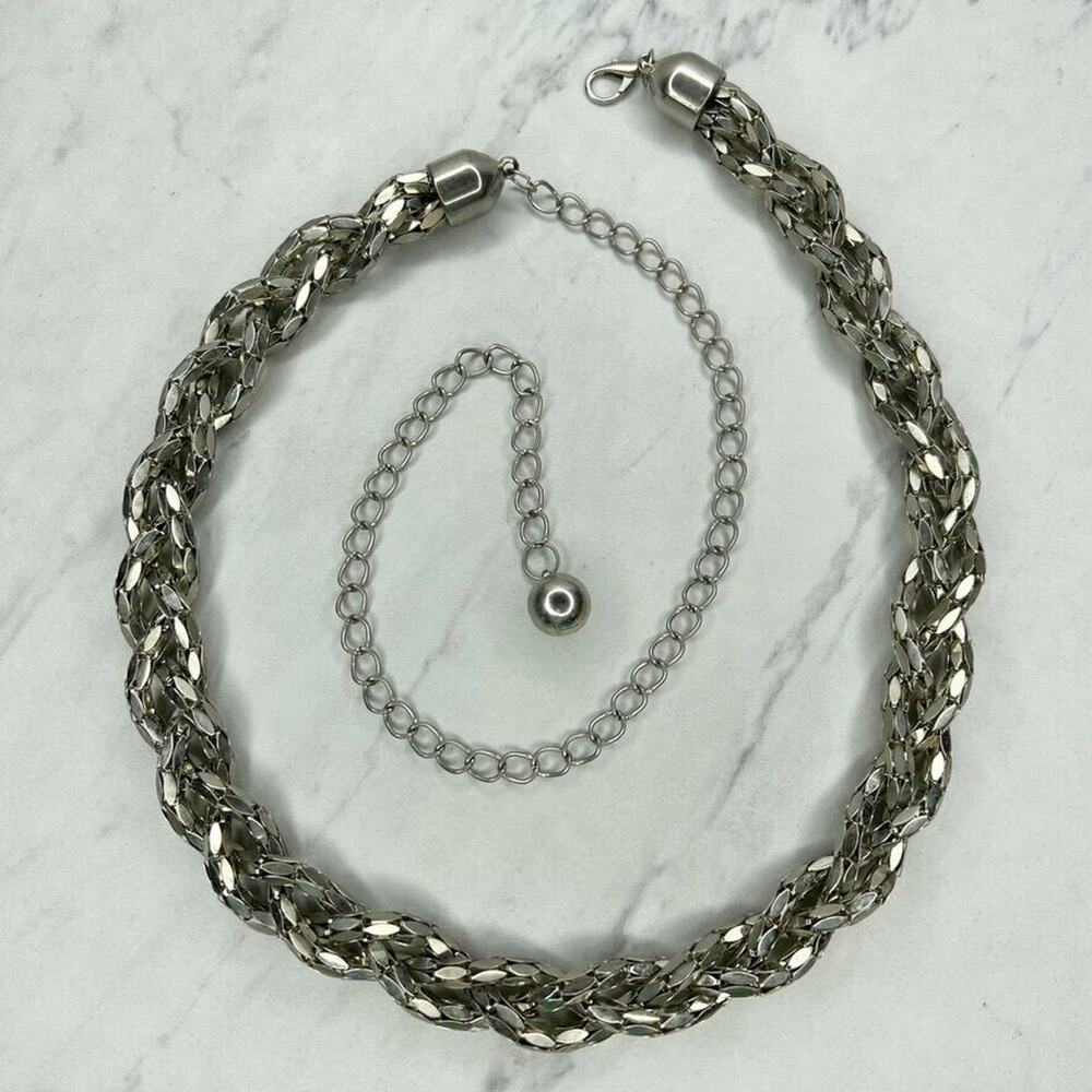 Silver Tone Braided Woven Chain Link Belt Y2K Festival One Size (OS) ✨